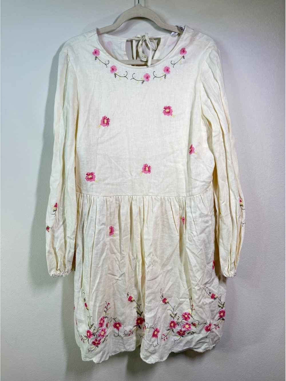 Caroline Constas boho Embroidered Cream Long Sleeve Dress Size M